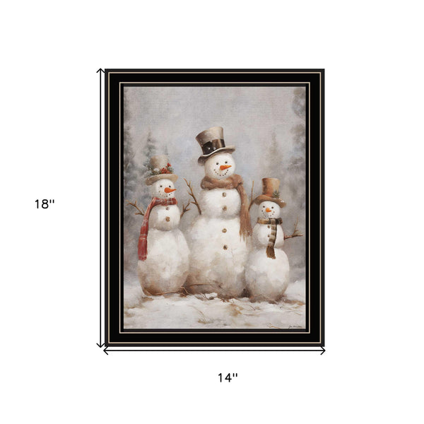 Homeroots Snowman Trio Black Framed Wall Art - Festive Acrylic Painting For A Stylish Holiday Home Decor  Wood,Paper 572082