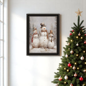 Homeroots Snowman Trio Black Framed Wall Art - Festive Acrylic Painting For A Stylish Holiday Home Decor  Wood,Paper 572082