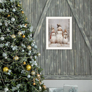 Homeroots Snowman Trio White Framed Wall Art - Festive Acrylic Painting For Chic Holiday Home Decor  Wood,Paper 572083