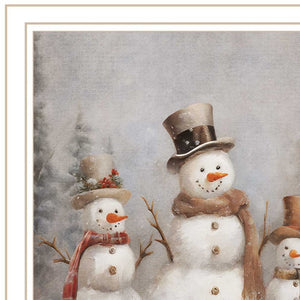 Homeroots Snowman Trio White Framed Wall Art - Festive Acrylic Painting For Chic Holiday Home Decor  Wood,Paper 572083