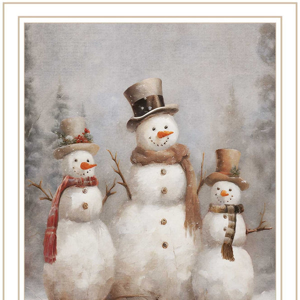 Homeroots Snowman Trio White Framed Wall Art - Festive Acrylic Painting For Chic Holiday Home Decor  Wood,Paper 572083