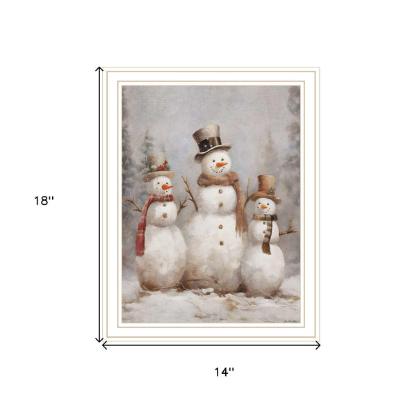 Homeroots Snowman Trio White Framed Wall Art - Festive Acrylic Painting For Chic Holiday Home Decor  Wood,Paper 572083