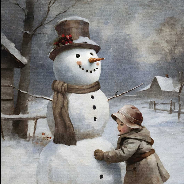 Homeroots Boy Building A Snowman Framed Wall Art - Festive Christmas Decor For A Cheerful Home Atmosphere!  Wood,Paper 572084