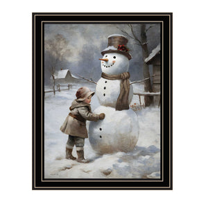 Homeroots Boy Building A Snowman Framed Wall Art - Festive Christmas Decor For A Cheerful Home Atmosphere!  Wood,Paper 572084