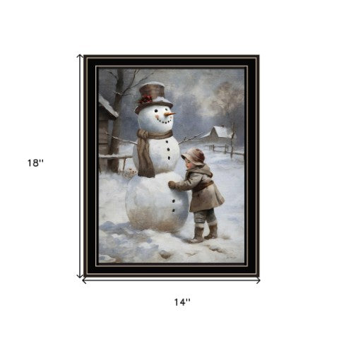 Homeroots Boy Building A Snowman Framed Wall Art - Festive Christmas Decor For A Cheerful Home Atmosphere!  Wood,Paper 572084