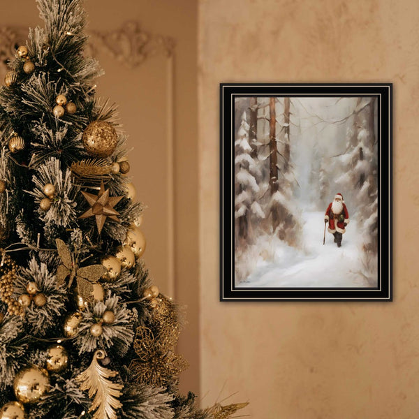 Homeroots Santa's Winter Stroll Black Framed Wall Art - Stylish Acrylic Holiday Decor For Trendy Home Spaces  Wood,Paper 572086
