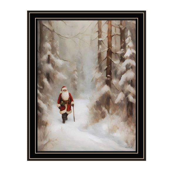 Homeroots Santa's Winter Stroll Black Framed Wall Art - Stylish Acrylic Holiday Decor For Trendy Home Spaces  Wood,Paper 572086