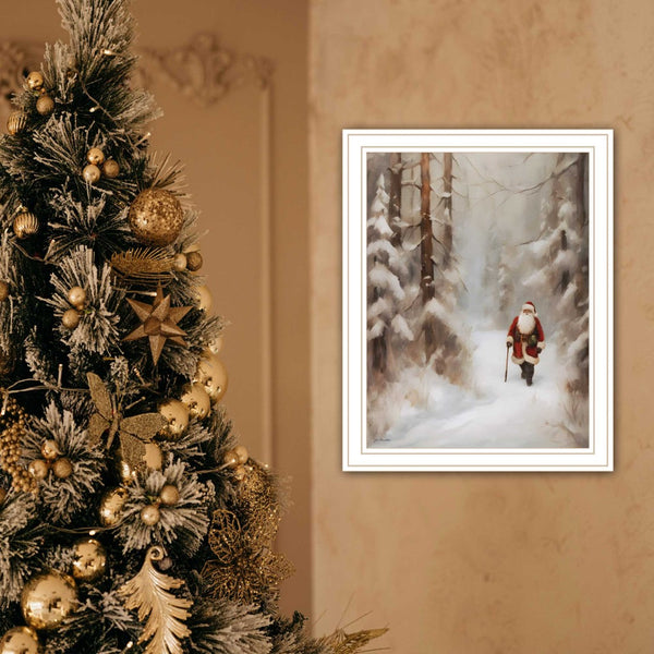Homeroots Santa's Winter Stroll Framed Wall Art - Festive Christmas Decor For Stylish Home Interior Design  Wood,Paper 572087