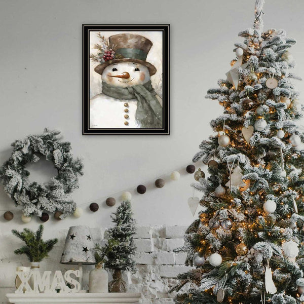 Homeroots Old World Frosty The Snowman Black Framed Wall Art – Festive Holiday Decor For Stylish Homes  Wood,Paper 572088
