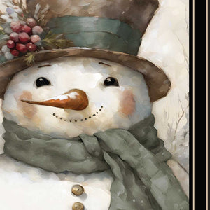 Homeroots Old World Frosty The Snowman Black Framed Wall Art – Festive Holiday Decor For Stylish Homes  Wood,Paper 572088