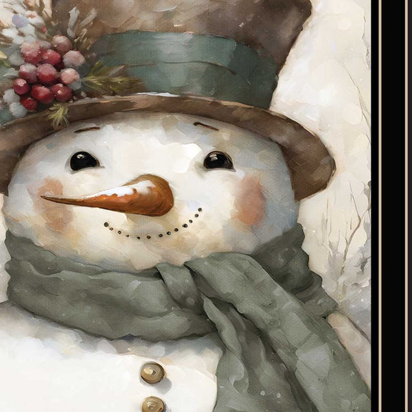 Homeroots Old World Frosty The Snowman Black Framed Wall Art – Festive Holiday Decor For Stylish Homes  Wood,Paper 572088