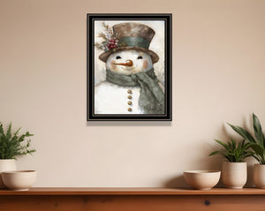 Homeroots Old World Frosty The Snowman Black Framed Wall Art – Festive Holiday Decor For Stylish Homes  Wood,Paper 572088