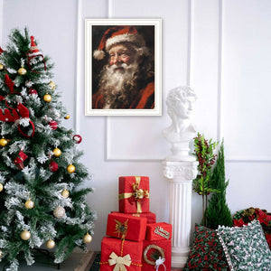 Homeroots Old World Santa Claus Festive White Framed Wall Art - Vibrant Acrylic Christmas Decor For Your Home  Wood,Paper 572090