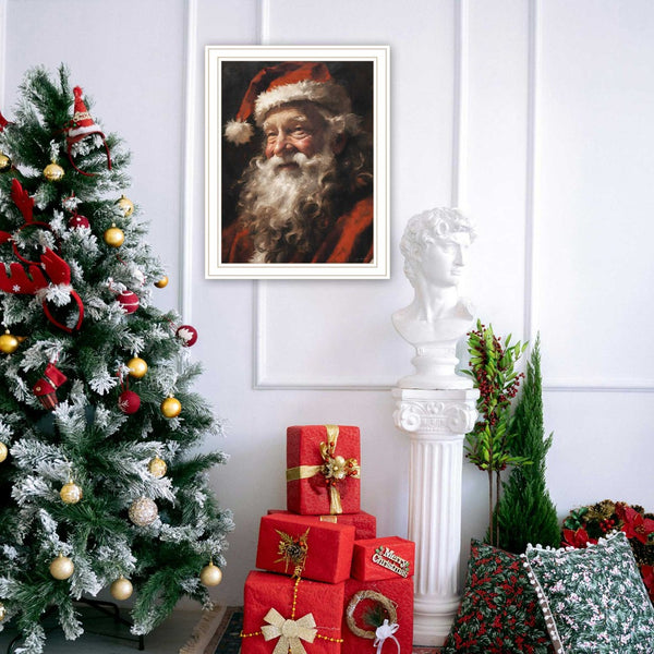 Homeroots Old World Santa Claus Festive White Framed Wall Art - Vibrant Acrylic Christmas Decor For Your Home  Wood,Paper 572090