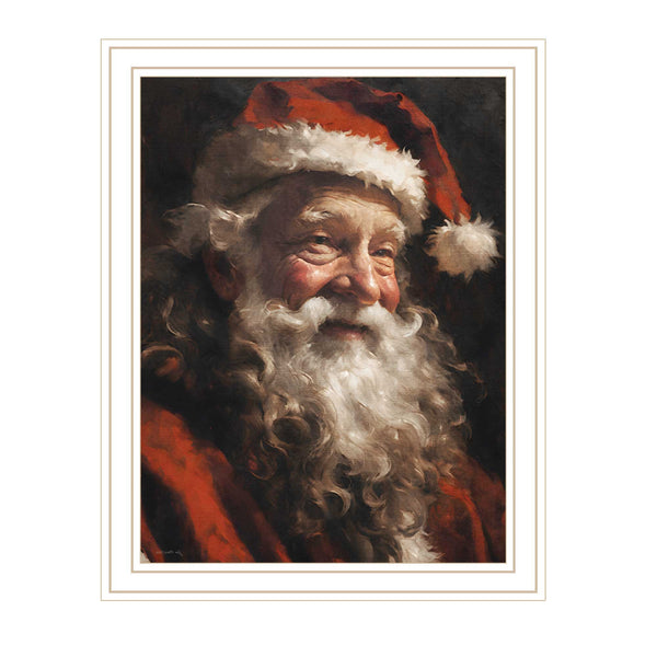 Homeroots Old World Santa Claus Festive White Framed Wall Art - Vibrant Acrylic Christmas Decor For Your Home  Wood,Paper 572090
