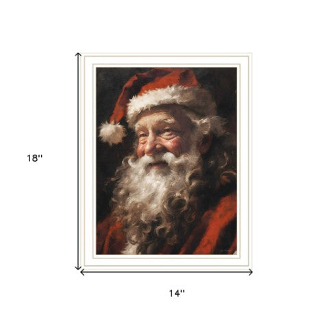 Homeroots Old World Santa Claus Festive White Framed Wall Art - Vibrant Acrylic Christmas Decor For Your Home  Wood,Paper 572090
