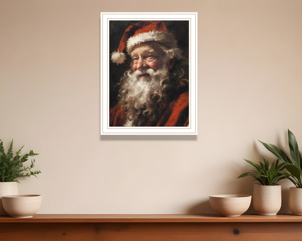 Homeroots Old World Santa Claus Festive White Framed Wall Art - Vibrant Acrylic Christmas Decor For Your Home  Wood,Paper 572090