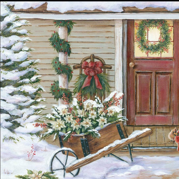 Homeroots Decorated Holiday Porch Black Framed Wall Art - Festive Acrylic Painting For Stylish Home Decor  Wood,Paper 572091