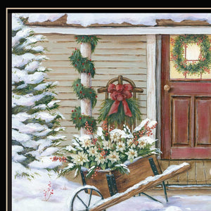 Homeroots Decorated Holiday Porch Black Framed Wall Art - Festive Acrylic Painting For Stylish Home Decor  Wood,Paper 572091