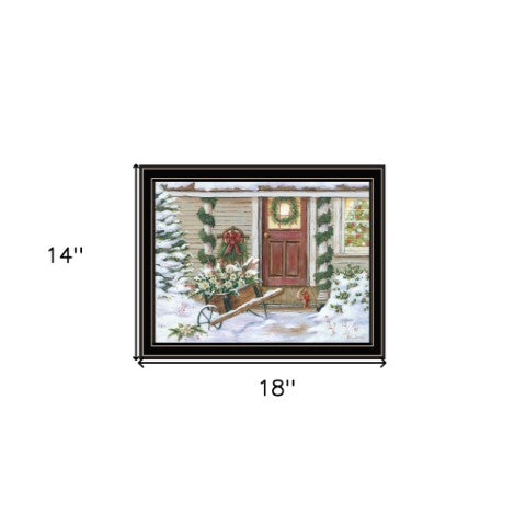 Homeroots Decorated Holiday Porch Black Framed Wall Art - Festive Acrylic Painting For Stylish Home Decor  Wood,Paper 572091