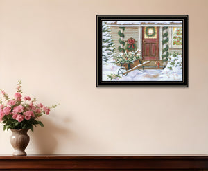 Homeroots Decorated Holiday Porch Black Framed Wall Art - Festive Acrylic Painting For Stylish Home Decor  Wood,Paper 572091