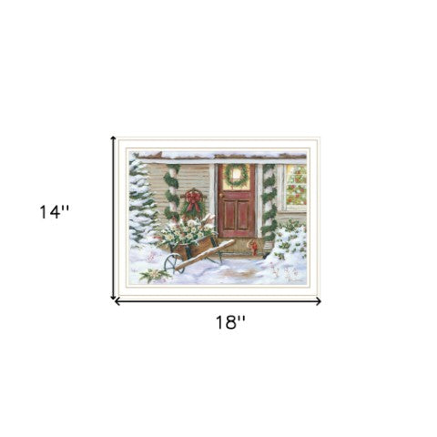Homeroots Decorated Holiday Porch Wall Art - Chic White Framed Acrylic Decor For Festive Home Style!  Wood,Paper 572092