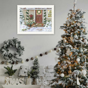Homeroots Decorated Holiday Porch Wall Art - Chic White Framed Acrylic Decor For Festive Home Style!  Wood,Paper 572092
