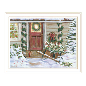 Homeroots Decorated Holiday Porch Wall Art - Chic White Framed Acrylic Decor For Festive Home Style!  Wood,Paper 572092
