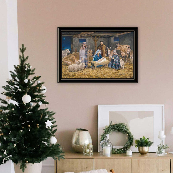 Homeroots The Birth Of Christ Black Framed Wall Art - Celebrate Christmas With Stunning Decorative Elegance  Wood,Paper 572093