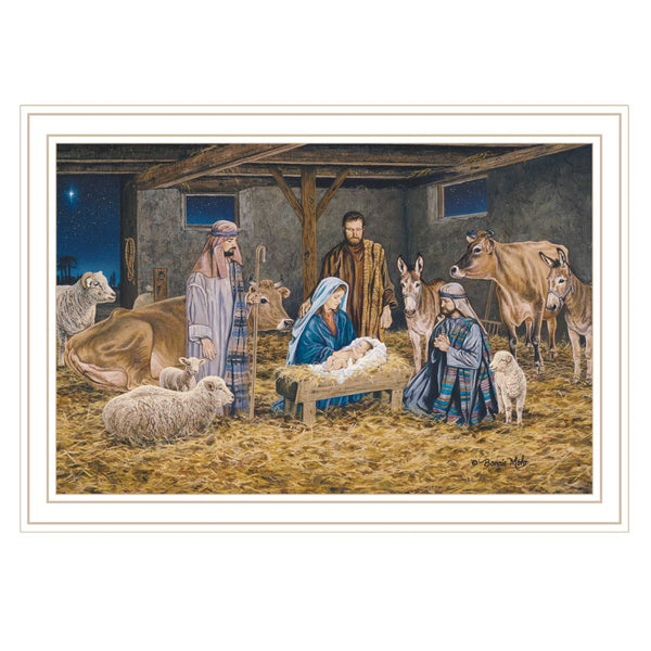 HomeRoots The Birth of Christ Elegant White Framed Wall Art - Spiritual Holiday Decor for Year-Round Beauty 572096