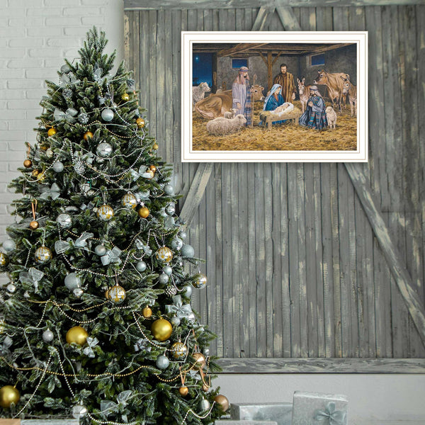 Homeroots The Birth Of Christ Elegant White Framed Wall Art - Celebrate Christmas With Stylish Decor!  Wood,Paper 572096