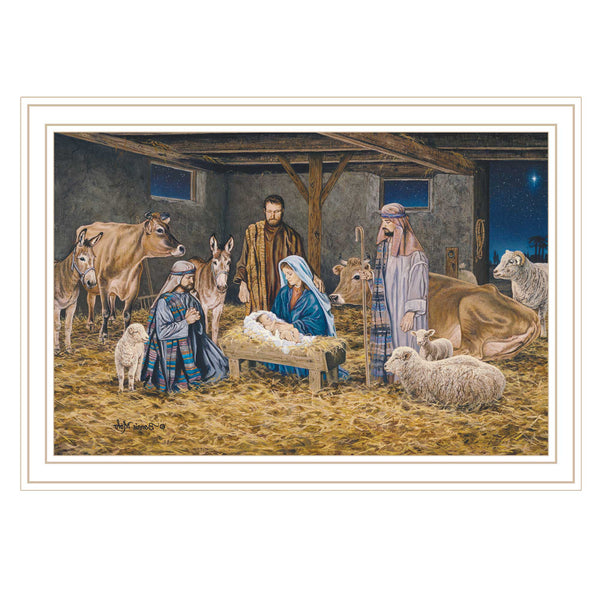 Homeroots The Birth Of Christ Elegant White Framed Wall Art - Celebrate Christmas With Stylish Decor!  Wood,Paper 572096