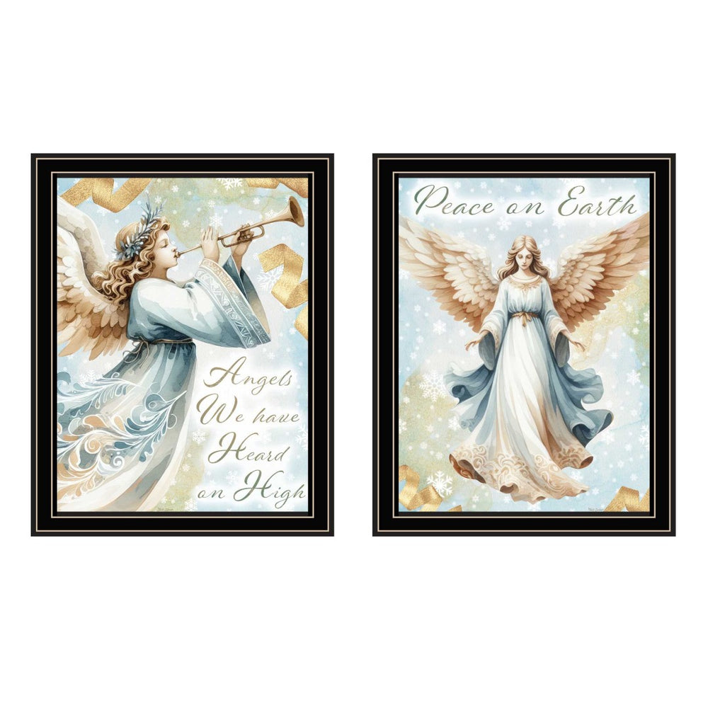 HomeRoots Set of Two Angels Framed Wall Art - Handcrafted Spiritual Decor for Elegant Holiday & Year-Round Style 572099