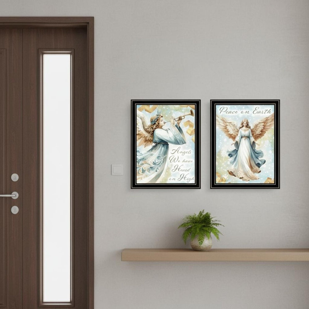 HomeRoots Set of Two Angels Framed Wall Art - Handcrafted Spiritual Decor for Elegant Holiday & Year-Round Style 572099