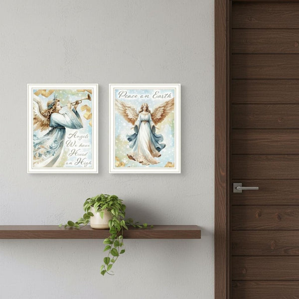 HomeRoots Set of Two Angels "We Have Heard on High" Framed Wall Art – Serene Spiritual Decor for Any Space 572100