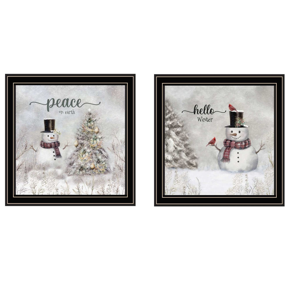 HomeRoots Set of Two "Peace on Earth" Black Framed Wall Art - Modern Holiday Decor for Any Room Style 572101