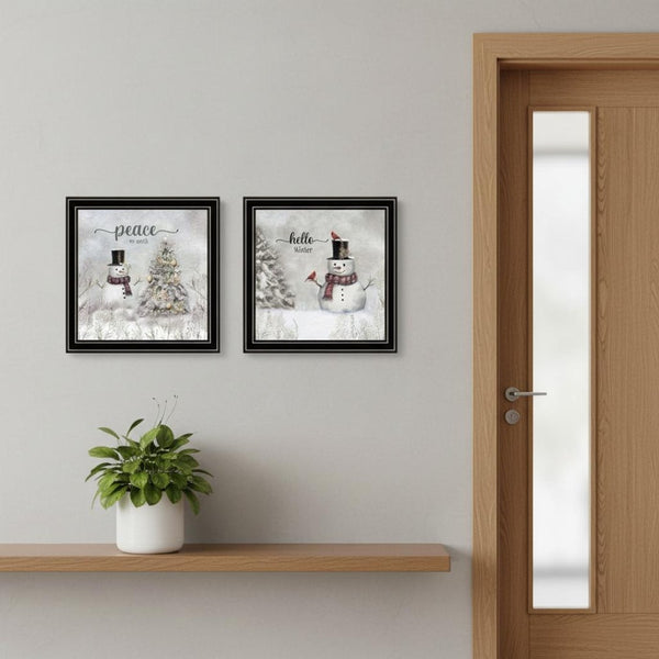 HomeRoots Set of Two "Peace on Earth" Black Framed Wall Art - Modern Holiday Decor for Any Room Style 572101