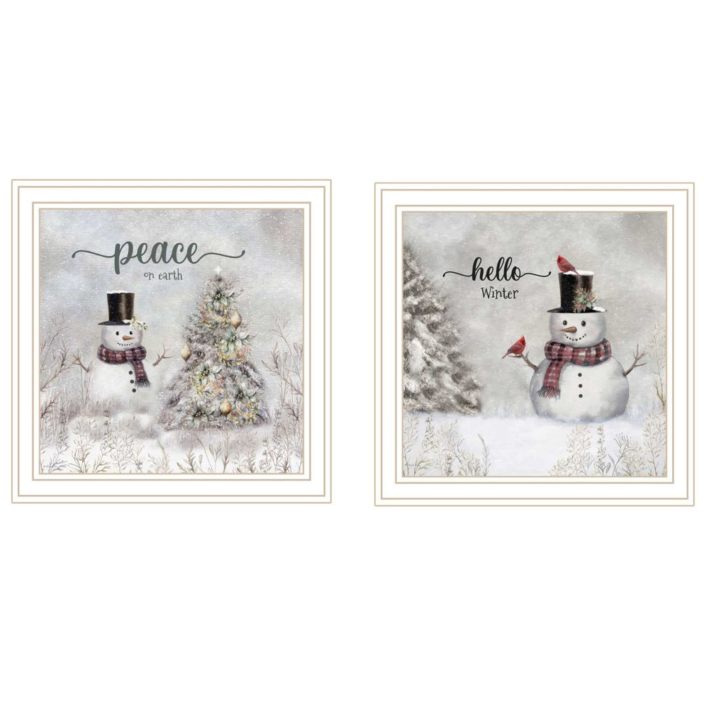 HomeRoots Set of Two "Peace on Earth" White Framed Wall Art Prints - Contemporary Home Decor for Festive Elegance 572102