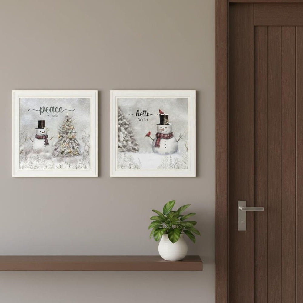 HomeRoots Set of Two "Peace on Earth" White Framed Wall Art Prints - Contemporary Home Decor for Festive Elegance 572102