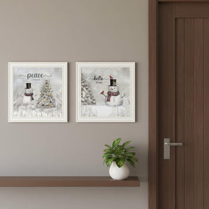 HomeRoots Set of Two "Peace on Earth" White Framed Wall Art Prints - Contemporary Home Decor for Festive Elegance 572102