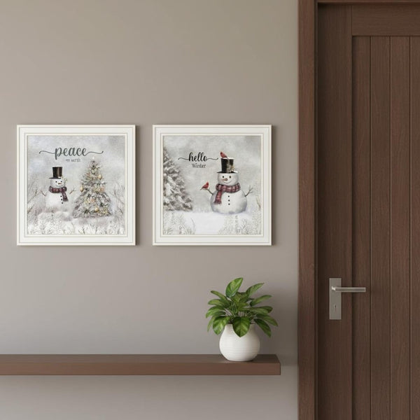 HomeRoots Set of Two "Peace on Earth" White Framed Wall Art Prints - Contemporary Home Decor for Festive Elegance 572102