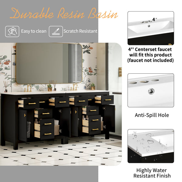 English Elm 72'' Modern Bathroom Vanity Set With Durable Ceramic Sink, Solid Wood Frame, Ample Storage & Style N710SS00011B