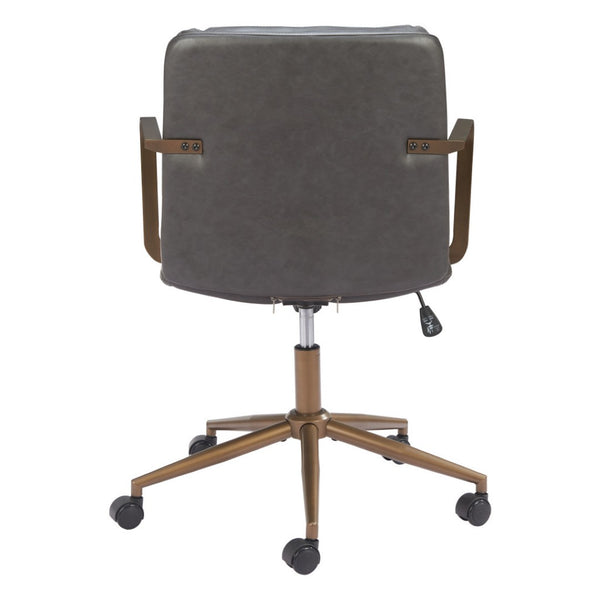 HomeRoots Dark Gray Faux Leather Adjustable Height Swivel Office Chair with Bronze Frame for Comfort & Style 572154