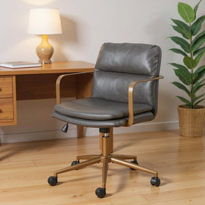 HomeRoots Dark Gray Faux Leather Adjustable Height Swivel Office Chair with Bronze Frame for Comfort & Style 572154