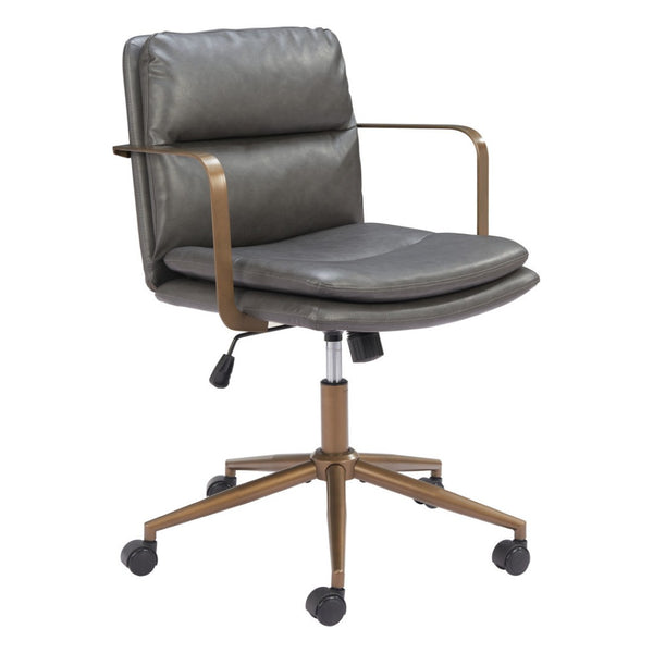 HomeRoots Dark Gray Faux Leather Adjustable Height Swivel Office Chair with Bronze Frame for Comfort & Style 572154