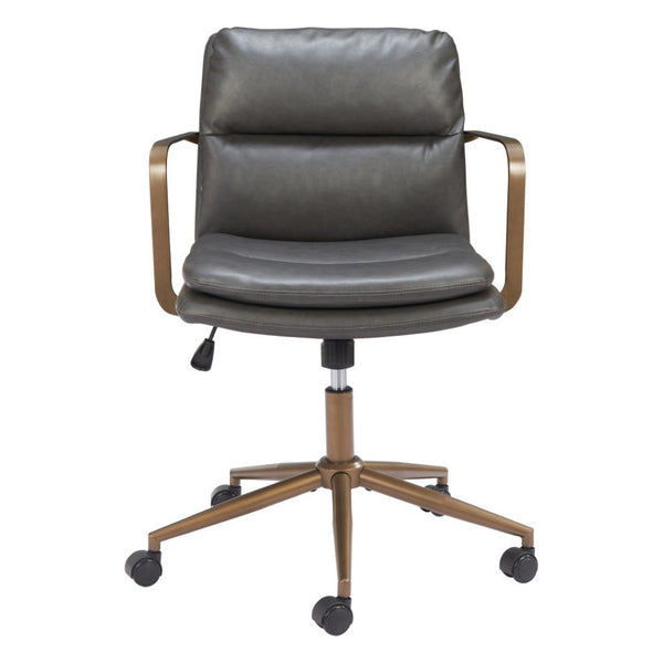 HomeRoots Dark Gray Faux Leather Adjustable Height Swivel Office Chair with Bronze Frame for Comfort & Style 572154