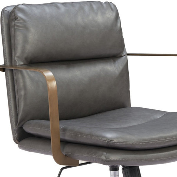 HomeRoots Dark Gray Faux Leather Adjustable Height Swivel Office Chair with Bronze Frame for Comfort & Style 572154