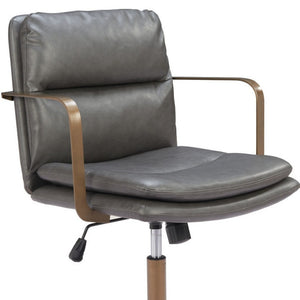 HomeRoots Dark Gray Faux Leather Adjustable Height Swivel Office Chair with Bronze Frame for Comfort & Style 572154