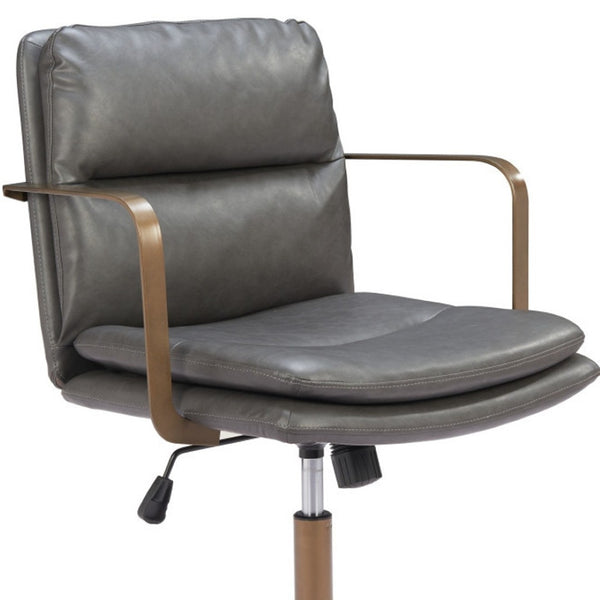 HomeRoots Dark Gray Faux Leather Adjustable Height Swivel Office Chair with Bronze Frame for Comfort & Style 572154