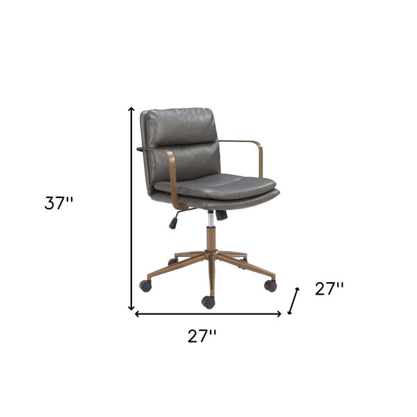HomeRoots Dark Gray Faux Leather Adjustable Height Swivel Office Chair with Bronze Frame for Comfort & Style 572154